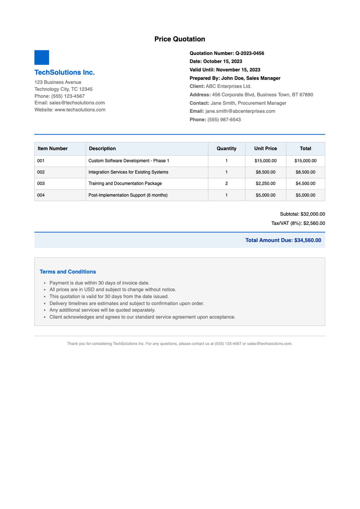 Professional quotation document with company logo and itemized pricing table_variant_3
